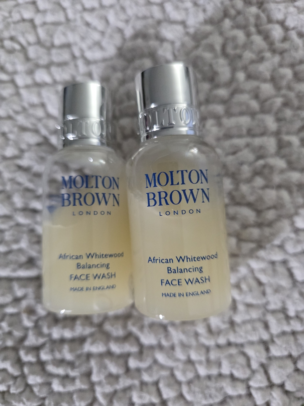 2 Molton Brown African Whitewood Face Wash - Pale Yellow Gel with Silver Caps